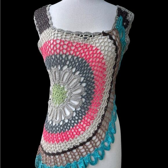 Miracle City Sz S/M Crochet Knit Tank Top Multicolor Boho 60s 90s Y2K Revival - Picture 7 of 7